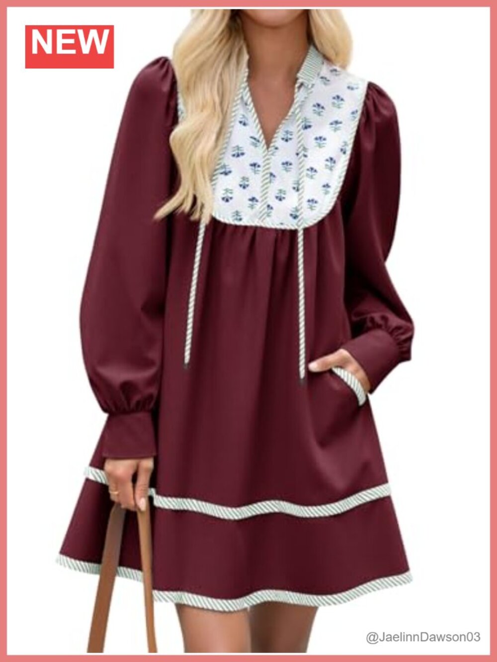 Womens Floral Boho Mini Dress Long Sleeve V Neck Patchwork Self Tie Loose